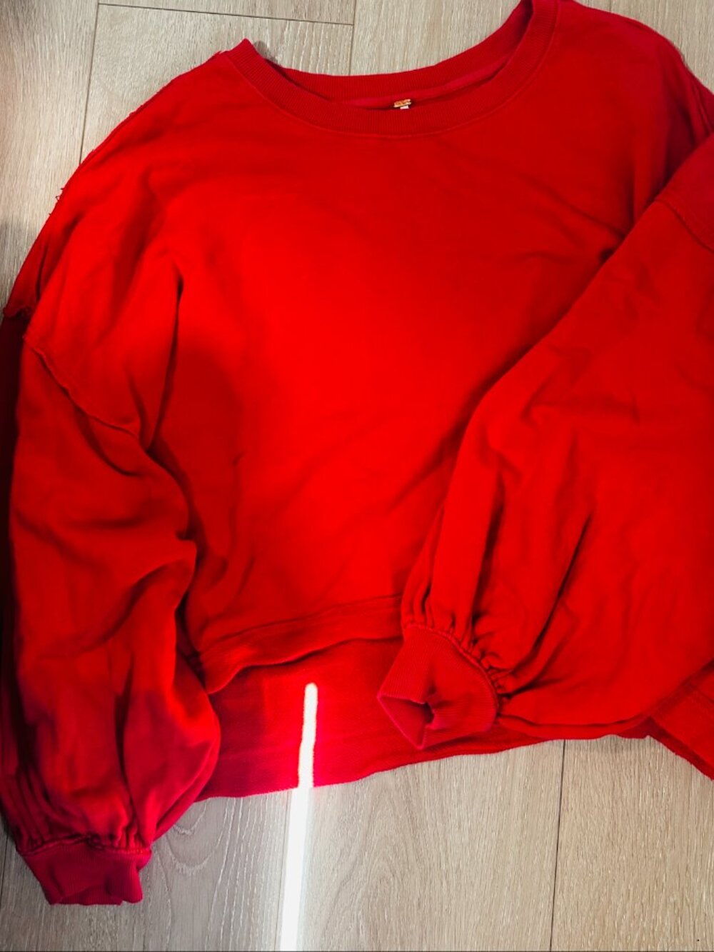 Free People Red Bubble Sleeve Oversized Sweatshirt XL - Picture 3 of 4